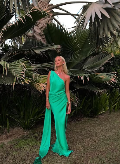 Sexy Green One Shoulder Satin Long Prom Dress,Formal Party Evening Gown cc2952