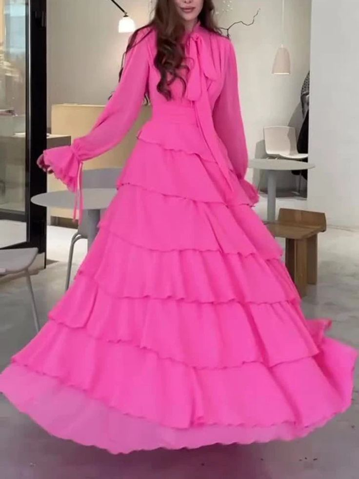 Stylish Hot Pink Chiffon Layered Evening Dress Formal Party Prom Dress cc1671