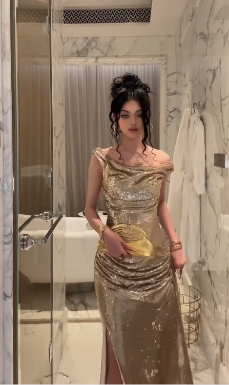 Elegant Champagne Gold Sequins Mermaid Prom Dress,Off Shoulder Slit Long Prom Dress Party Gown cc2804