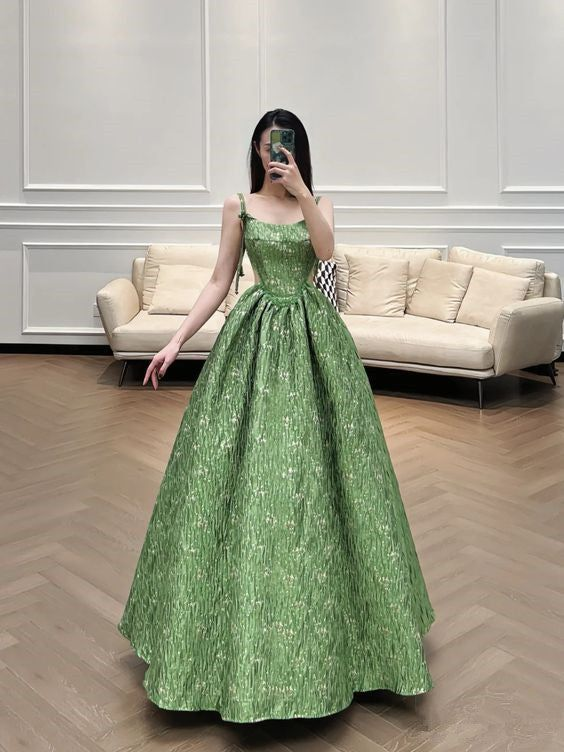 Beautiful Ball Gown Unique Green Long Prom Dress A Line Evening Dress cc1514