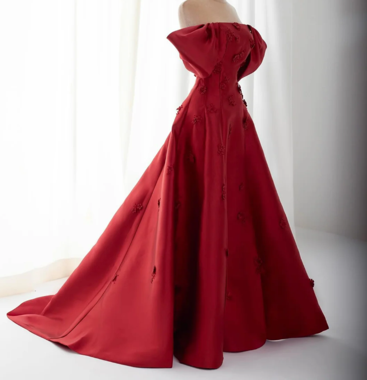 Burgundy Off The Shoulder Satin Appliques Evening Dress Classy Mermaid Party Dress cc1672