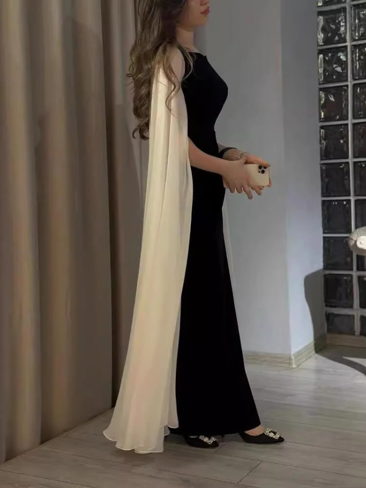 Beautiful Black Satin Chiffon Sheath Evening Dress Elegant Formal Prom Party Dress cc1938