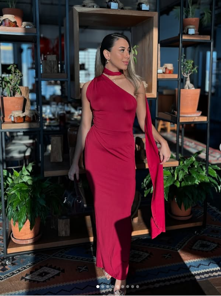 Burgundy One Shoulder Satin Long Party Evening Dress cc2673