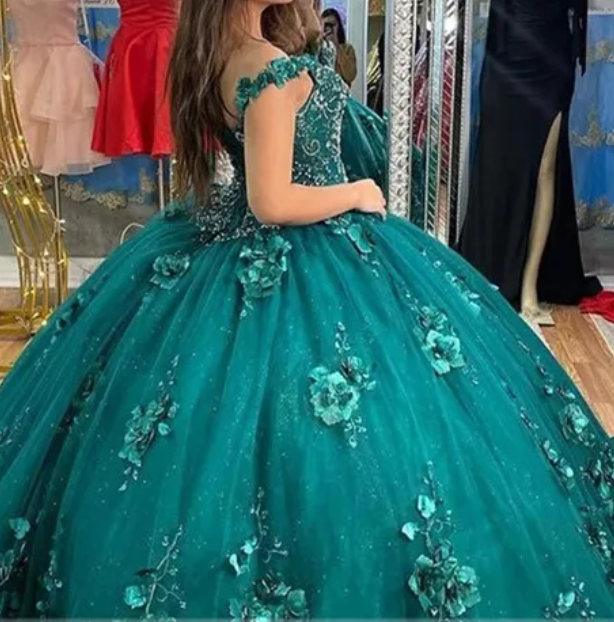 Lace Appliques Quinceanera Dresses Ball Gown Off Shoulder 3D Flowers Sweet 15 16 c2936