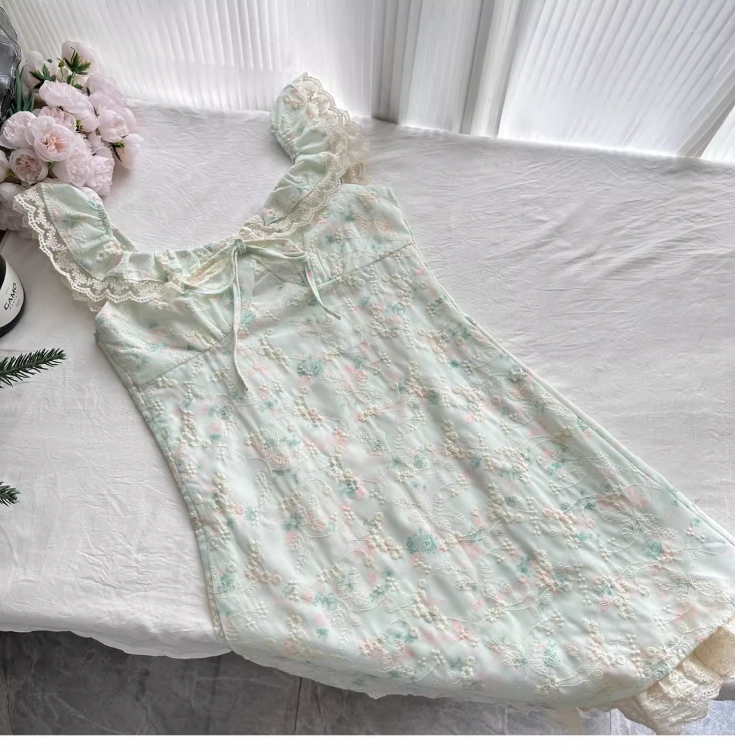 Sweet Floral Mint Green A-Line Short Dress Birthday Dress cc3058