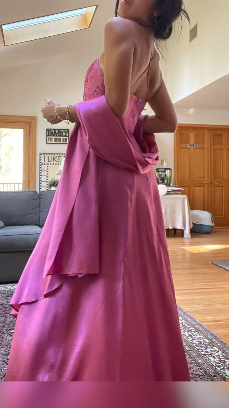 Spaghetti Straps Pink Long A Line Beaded Evening Dress Formal Prom Gown cc1426