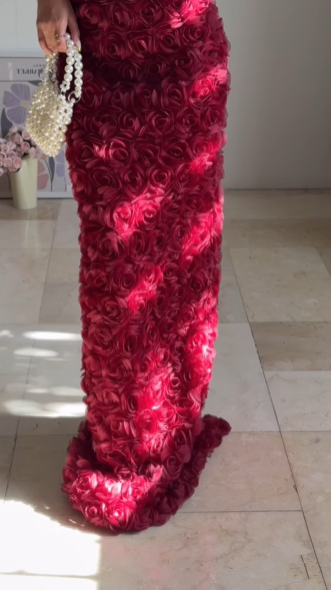 Gorgeous Deep V Burgundy Rose Flowers Long Party Evening Dress,Sheath Prom Dress cc2932