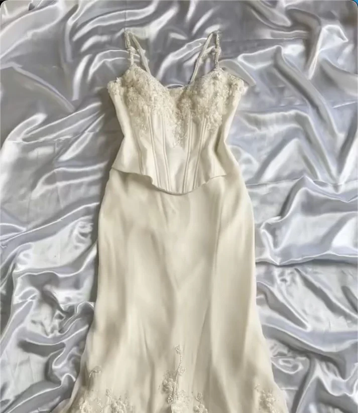 Elegant Straps Chiffon Ivory Long Prom Dress Mermaid Evening Dress cc1500