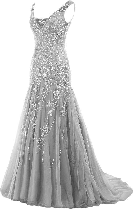 Mermaid V Neck Beaded Long Prom Dress Evening Gowns C1783