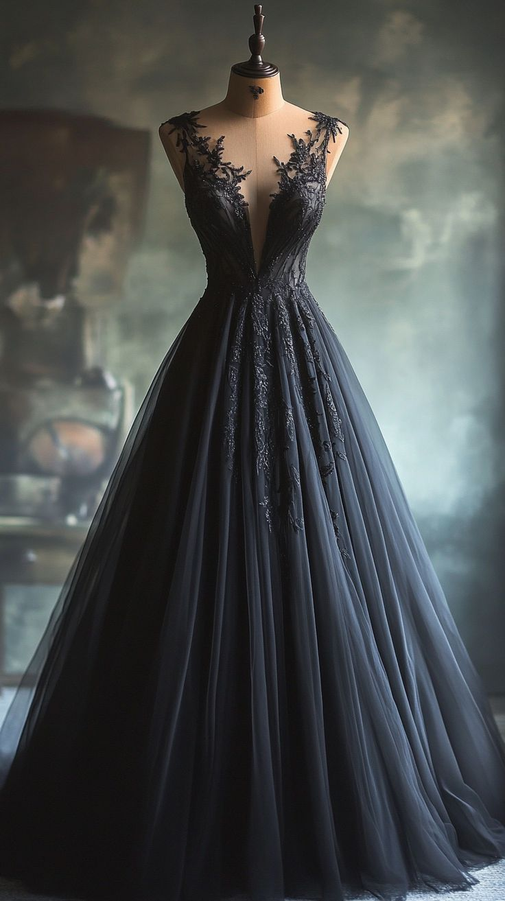 Black Tulle Appliques Ball Gown A Line Quinceanera Dress cc2233