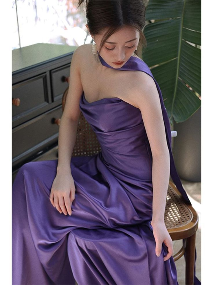 Purple Strapless Ruched Sheath Evening Dress Long Party Gown cc2228