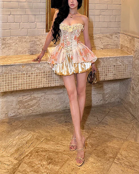 Gorgeous Strapless Satin Print Floral A Line Short Party Dress Graduation Homecoming Dress cc3430