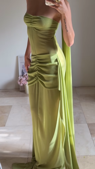 Elegant Green Strapless Ruched Party Dress,Long Prom Evening Dress cc2931