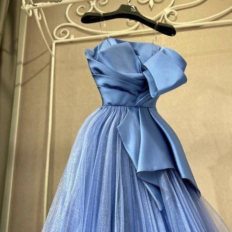Blue A-line Tulle Evening Dress,Fashion Blue Prom Gown cc701