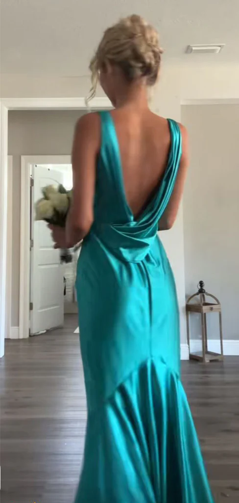 Elegant Sleeveless Mermaid Satin Long Prom Dress V Neck Party Dress cc1593