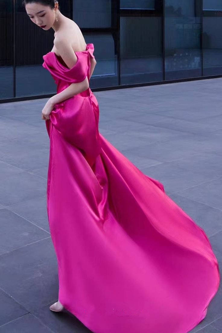Rosy Pink Off The Shoulder Simple Prom Dress Fashion Pleated Evening Dress cc1563