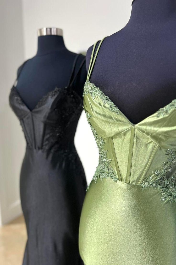 Fashion Spaghetti Straps Appliques Beaded Mermaid Evening Dress V Neck Party Gown cc2036
