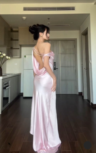 Sexy Pink Satin Backless Evening Dress Long Party Dress cc2035