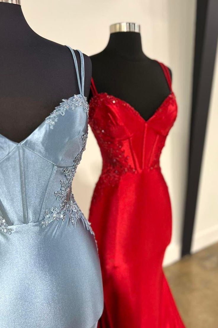 Fashion Spaghetti Straps Appliques Beaded Mermaid Evening Dress V Neck Party Gown cc2036