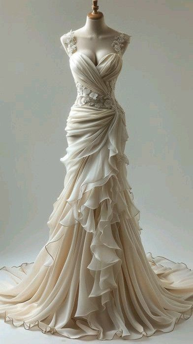 Vintage Mermaid Ruched Chiffon Lace Appliques Long Wedding Dress Formal Prom Dress cc2426