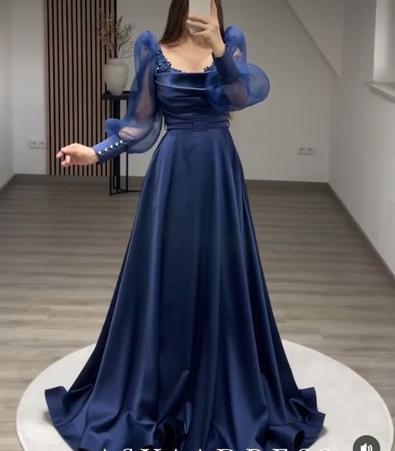 Elegant Aline Puffy Sleeves Prom Dress, Evening Dress cc1139