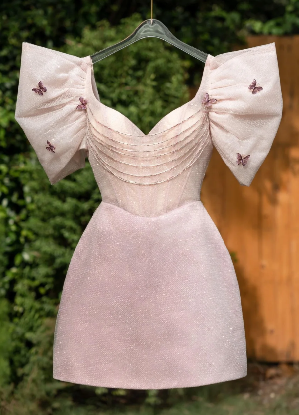 Sweet Pink Tulle Sequins A Line Homecoming Dress Mini Prom Dress cc3160