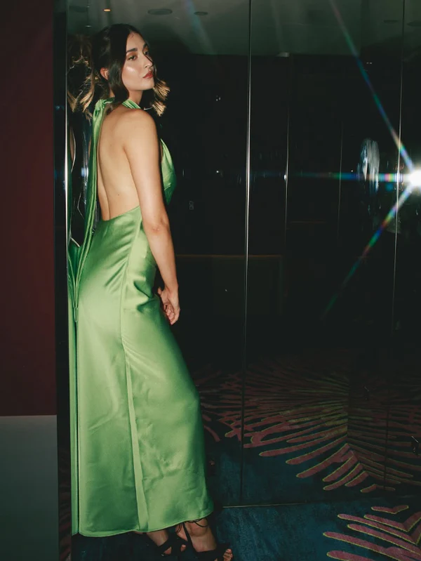 Simple Halter Green Satin Backless Evening Dress,Long Party Prom Dress cc2697