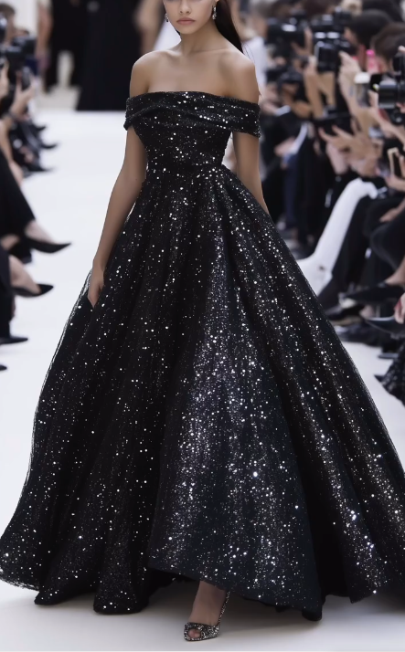Elegant Black Off The Shoulder Sequins Evening Dress,Long Party Prom Dress cc2808