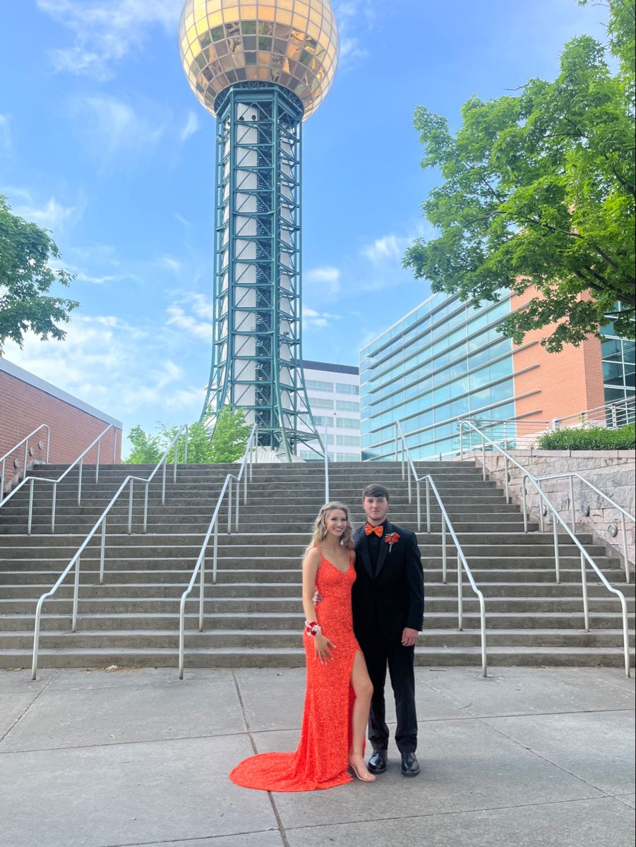 Orange Sequin Mermaid Long Evening Prom Dresses cc848