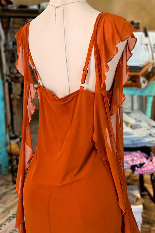 Elegant Orange Sheath Chiffon Ruffles Prom Dress,Long Party Evening Gown cc2564