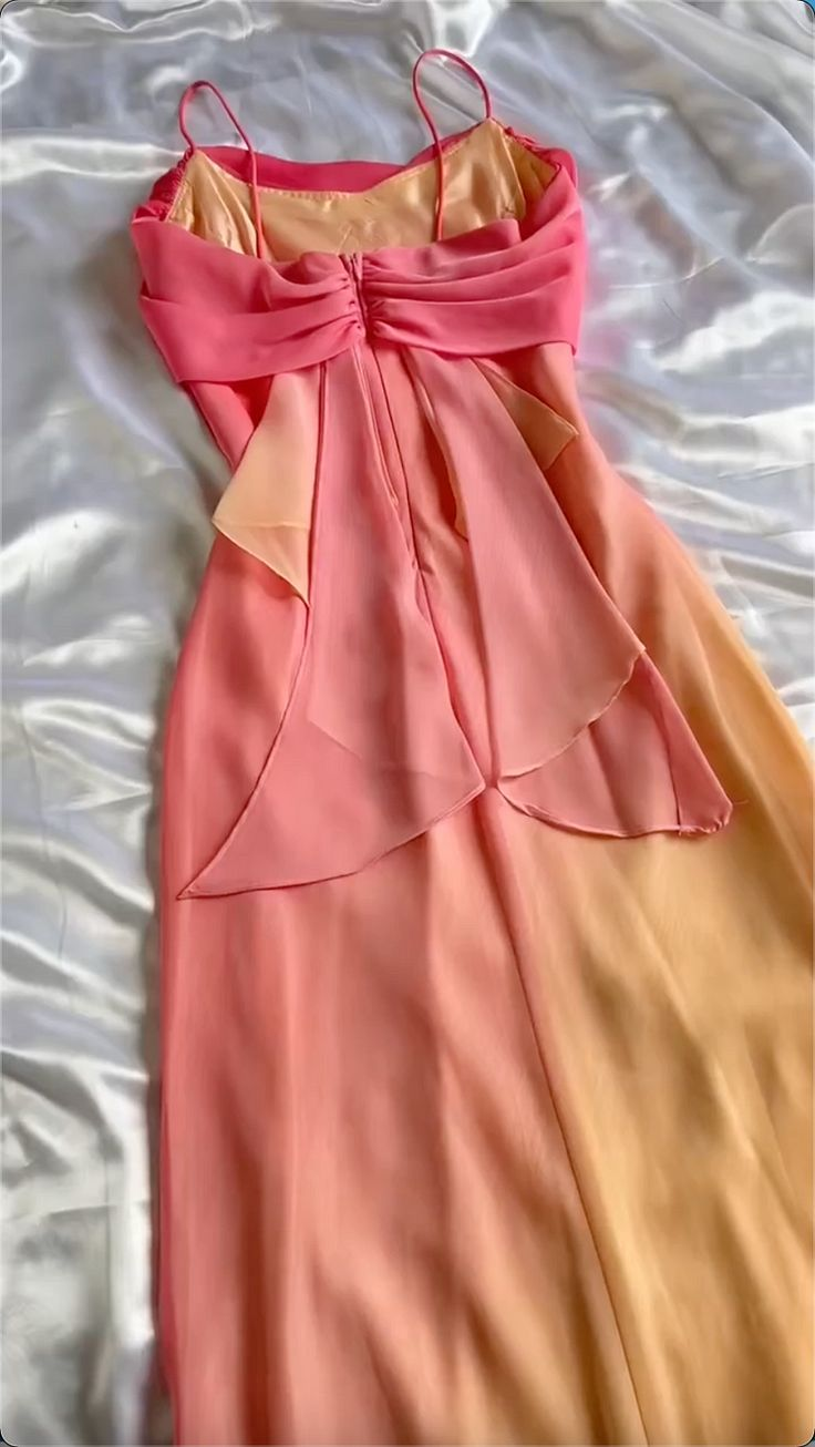 Pretty Spaghetti Straps Ombre Orange Chiffon Prom Dress Party Gown cc2071