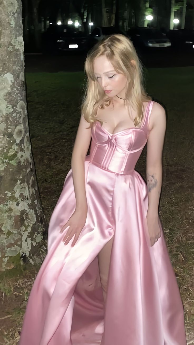 Gorgeous Pink Satin Slit Backless Evening Dress,A Line Prom Party Dress cc3003