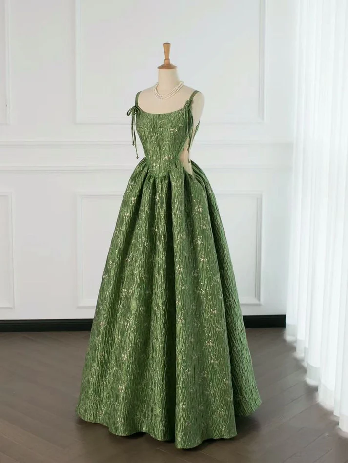 Beautiful Ball Gown Unique Green Long Prom Dress A Line Evening Dress cc1514