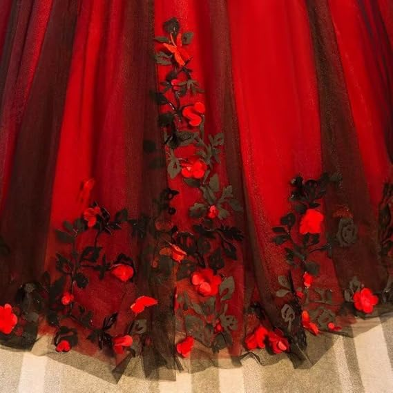 Black And Red Tulle Satin Appliques Sweet 16 Ball Gown Quinceanera Dress cc2215