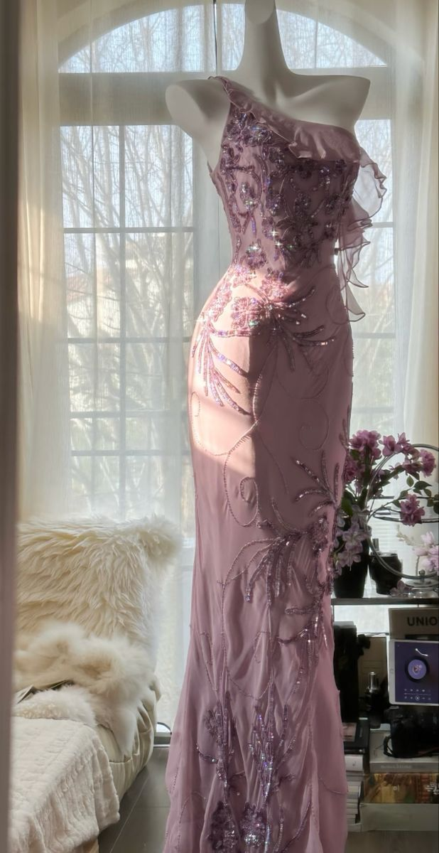 Sexy Purple Beaded Chiffon Prom Dress,One Shoulder Sheath Evening Dress cc3005