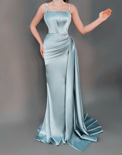 Unique Green Satin Beaded Mermaid Evening Dress,Long Prom Party Dress cc2962