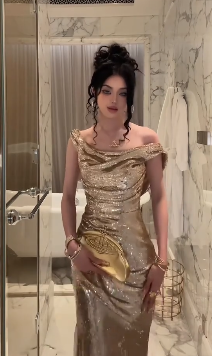 Elegant Champagne Gold Sequins Mermaid Prom Dress,Off Shoulder Slit Long Prom Dress Party Gown cc2804