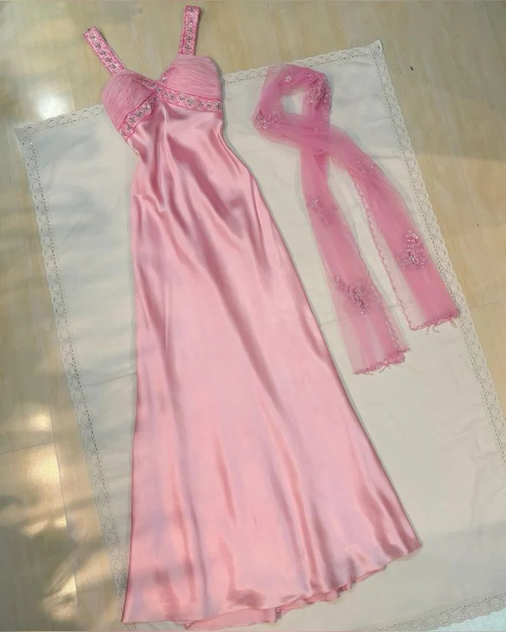 Chic Pink A Line Satin Prom Dress,Formal Party Evening Dress cc2529