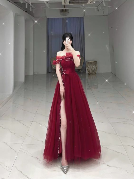 Charming Off The Shoulder A-line Tulle Prom Dress cc1192