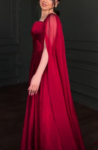 Sexy Burgundy Satin Chiffon Evening Dress A Line Long Party Prom Dress cc1882