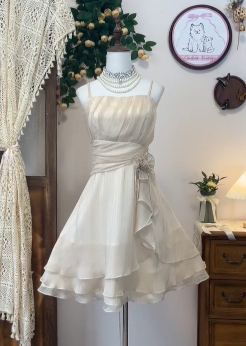 Classy Light Champagne Chiffon A Line Grade Homecoming Dress Mini Party Dress cc3107