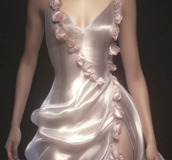 Classy Pink Rose Flowers Party Evening Dress,Slit Long Prom Dress cc2946