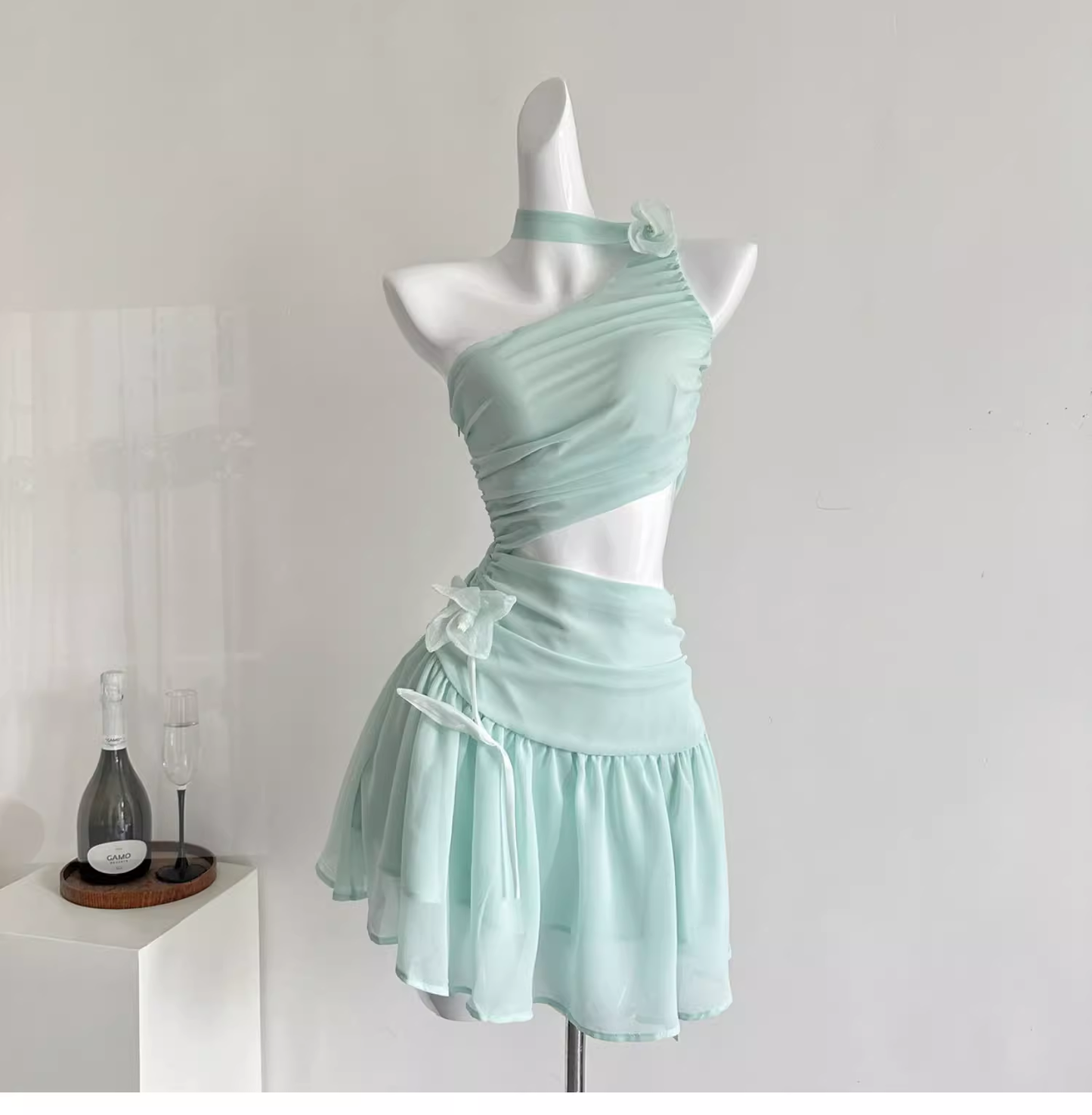Sexy Green One Shoulder A Line Vacation Dress Mini Party Gown cc3062