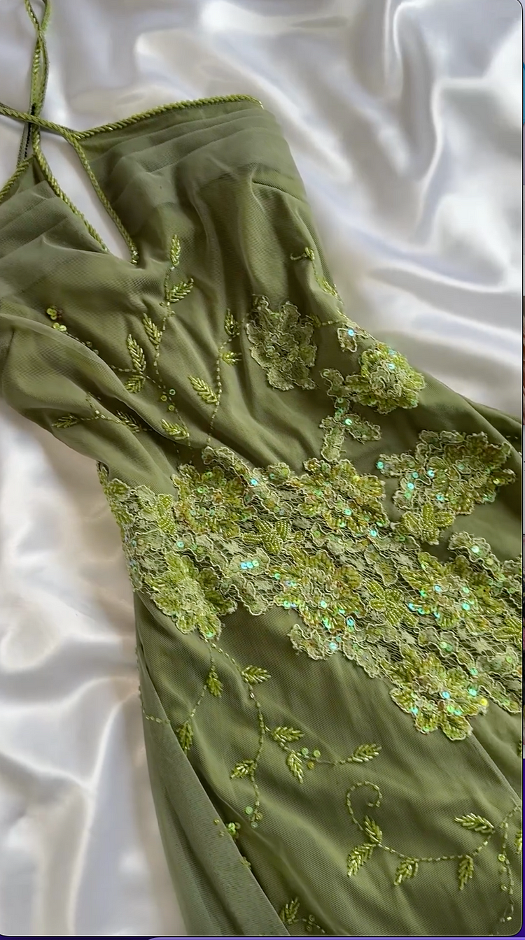 Unique Green Chiffon Lace Sequins Beaded Mermaid Evening Dress,Formal Party Gown cc2759