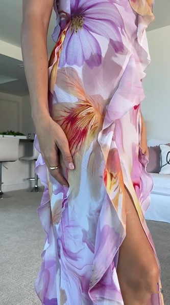 Beautiful Chiffon Print Floral Ruffles Evening Dress,Slit Long Prom Party Gown cc2543