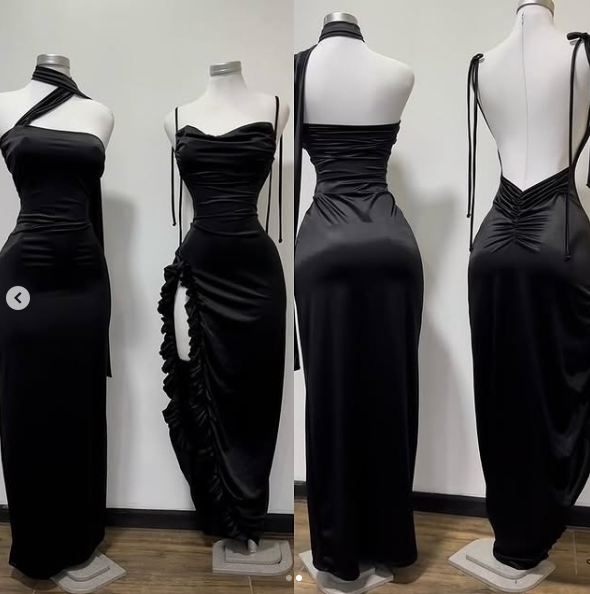 Simple Black Sheath Satin Party Evening Dress cc2734