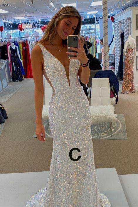 Beautiful White Sequins Long Prom Dress,Formal Party Evening Gown cc2541