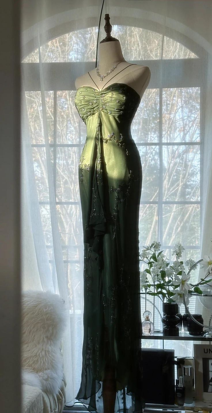 Vintage Dark Green Halter Chiffon Beaded Prom Dress,Mermaid Party Evening Dress cc2996