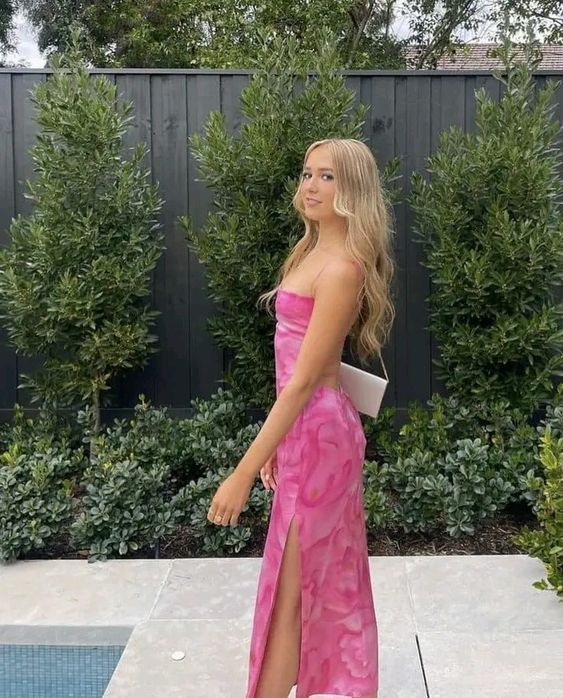 Beautiful Print Floral Pink Long Prom Dress Backless Party Evening Dress cc1835
