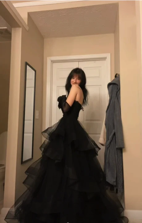 Black Rufflue Prom Dress Long Prom Dress Sweetheart Eveninng Dress c2566